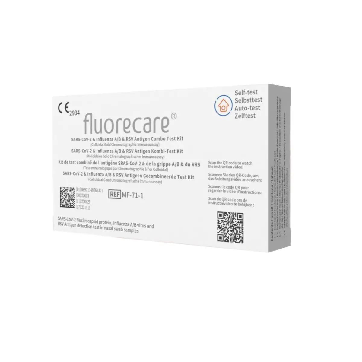 Fluorecare 4in1 für Laien Test - Antigen, Influenza A + B, RSV - Kombi-Testkit MHD 12/2025